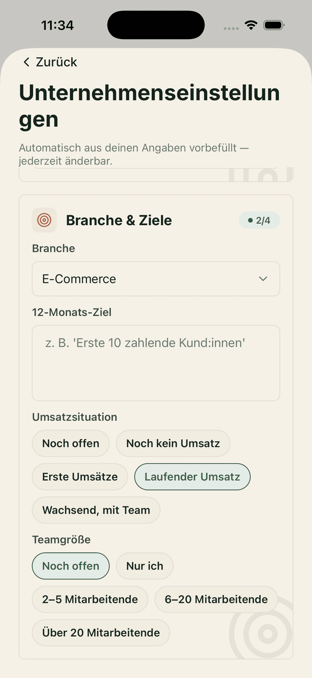 Vantric Unternehmenseinstellungen