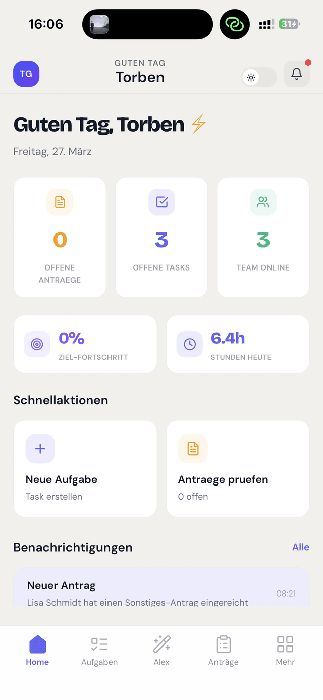 Zentari Home Dashboard